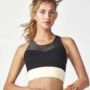 NWT FABLETICS Alba Colorblock High Support Bra Black Gray White XXS